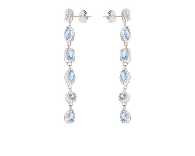 Earrings silver with aquamarine and white zircons