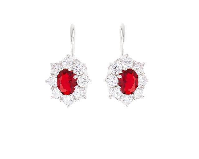 Orecchini argento con zirconi bianchi e centrale rosso
