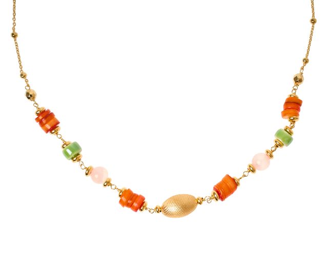 Collana argento dorato con madreperla, ceramica e selenite