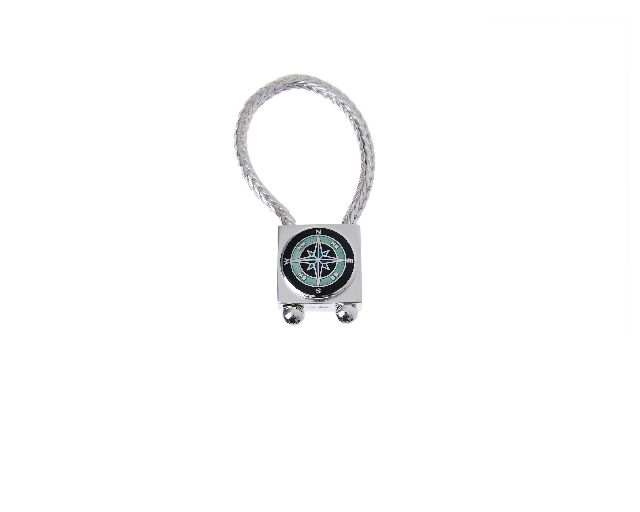 Portachiavi argento con rosa dei venti nera e grigia