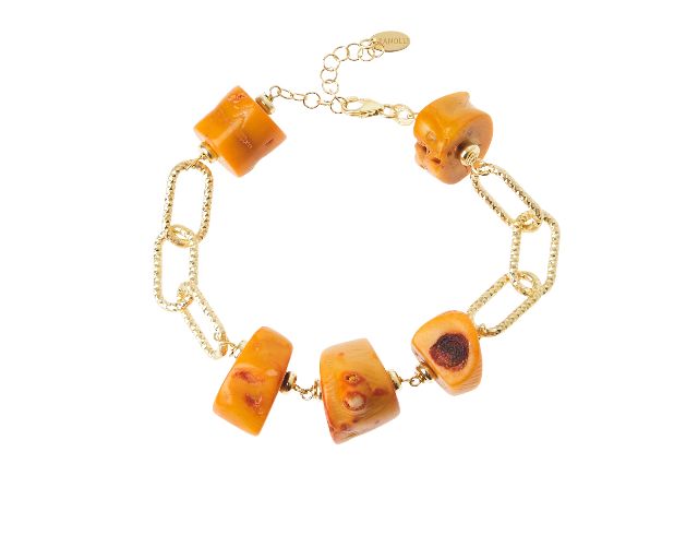 Bracelet silver with orange bamboo
