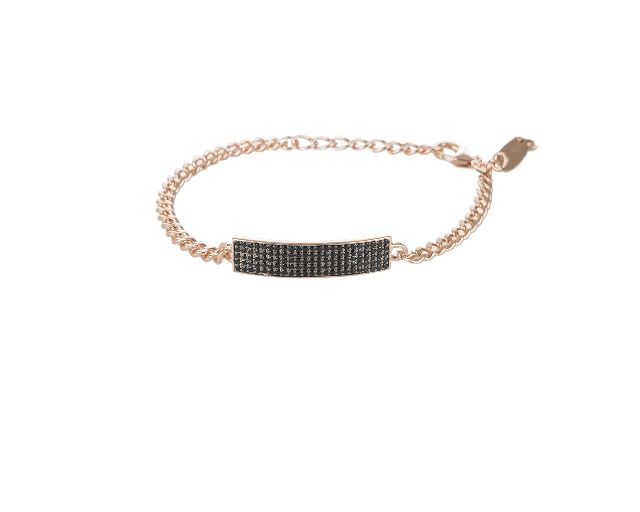 Bracciale argento rosè maglia grumette con piastrina di zirconi neri