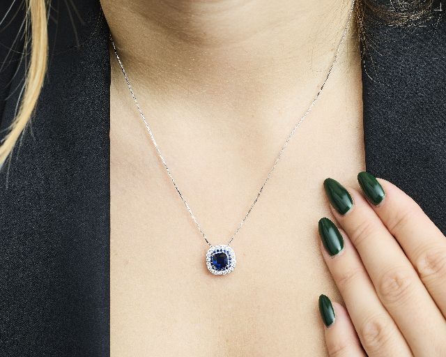 Collana Luce Argento Con Cubic Zirconia E Zircone Zaffiro Sovrani 190060 814j8618