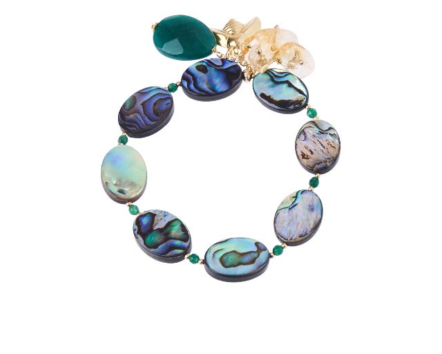 Bracciale argento dorato con agata verde e quarzo citrino