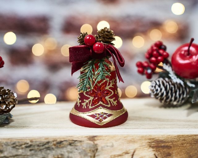 Idea regalo natale campanella rossa con luce led e fiori