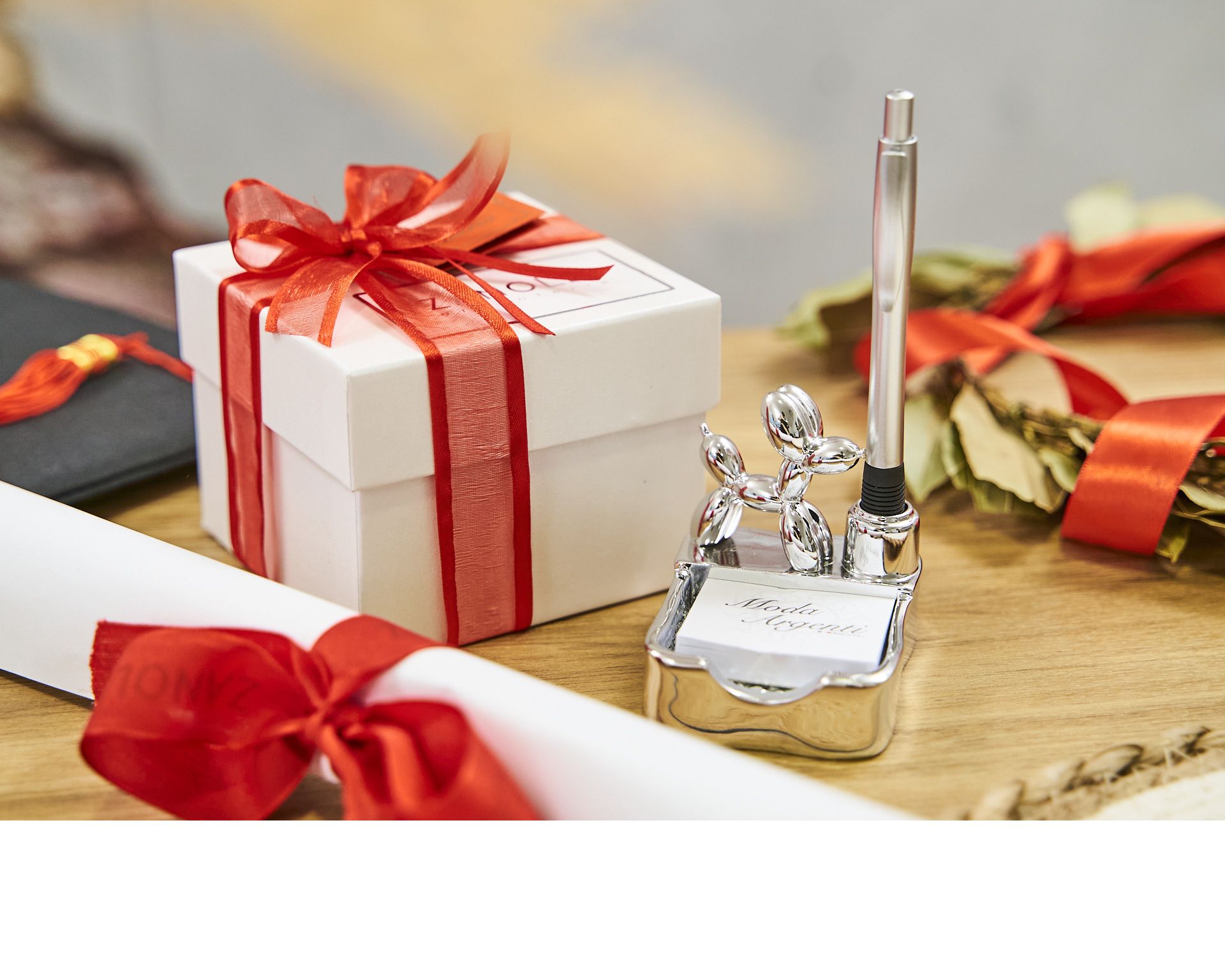 Post It Holder Balloon Dog Silver With Pen And Ribbon Selezione Zanolli 183510 941ma7012mphx