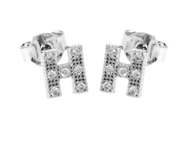 Earrings h letter silver with zircons