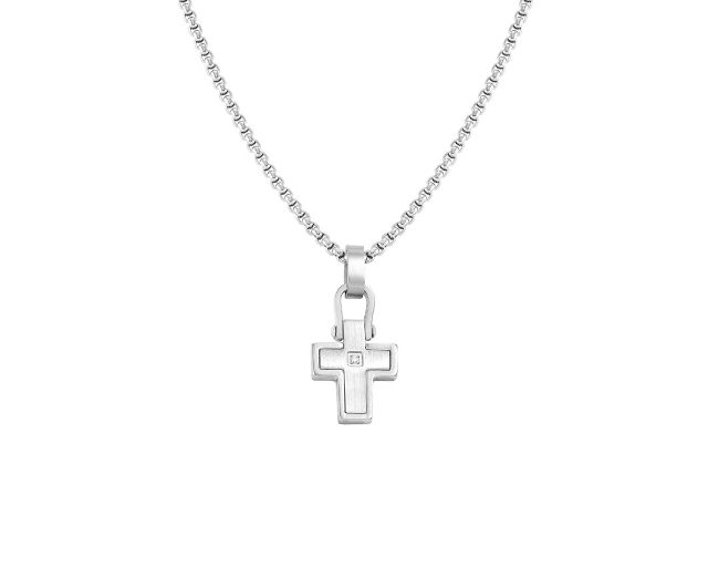 Collana manvision acciaio con pendente croce e zircone