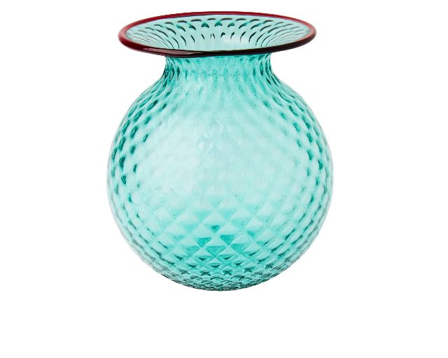 Vase fiori balloton murano glass mint green with red ring