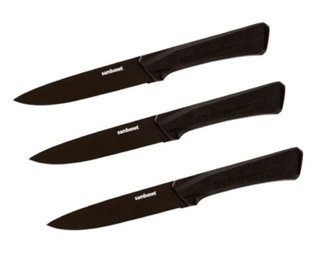 Set coltelli bistecca black edge acciaio 3 pezzi