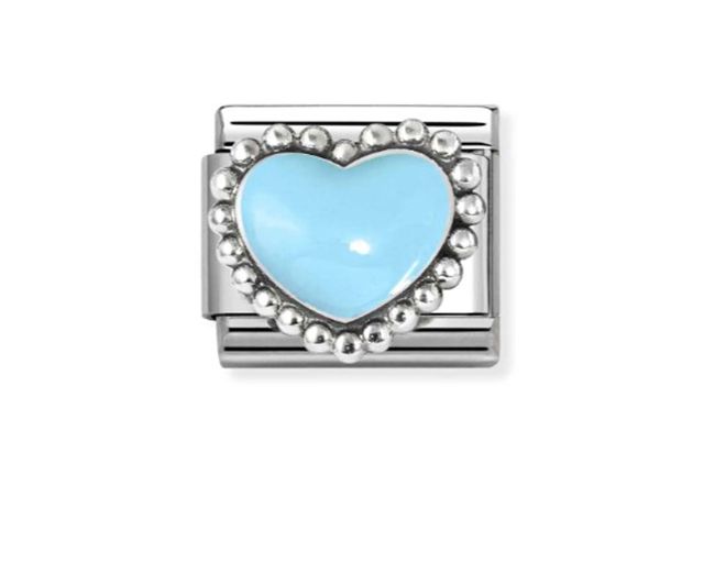 Blue bold heart composable steel silver and enamel