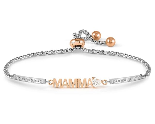 Bracciale milleluci acciaio rosè mamma e zirconi