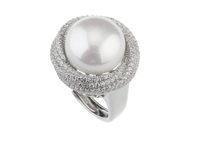 Anello argento con cubic zirconia e perla shell