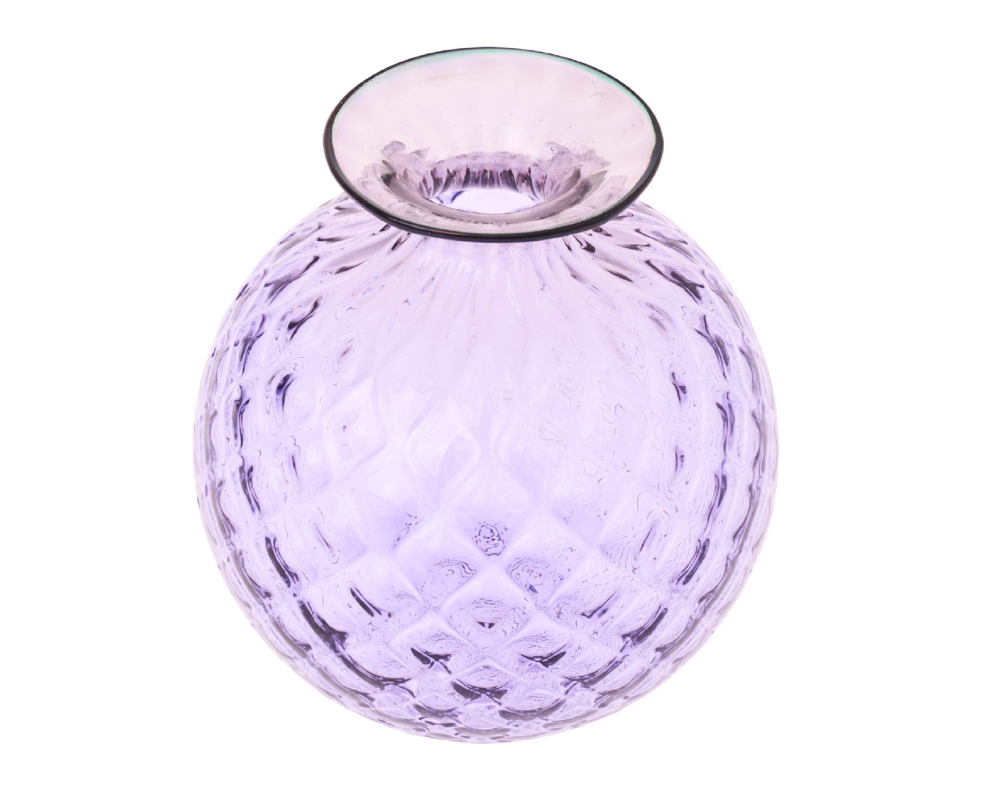 Vaso Monofiore Balloton Vetro Di Murano Lilla Con Filo Verde Menta Venini 190279 93110014llvt