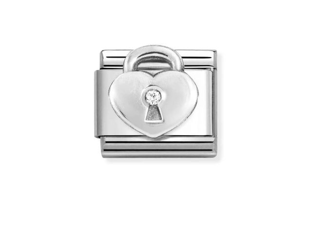 Cuore lucchetto composable acciaio argento e zirconi