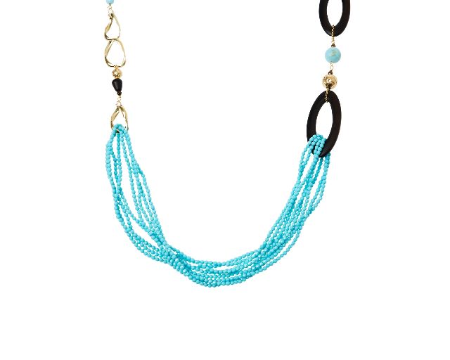Collana argento dorato con ebano e turchese