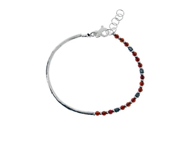 Bracciale uomo soul man argento brunito con agata rossa e ematite