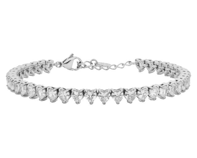 Bracciale tennis acciaio e zirconi cuore