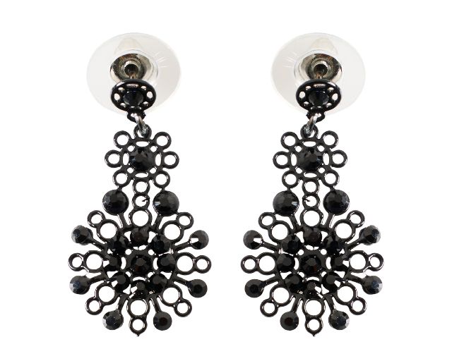 Earrings brass with black rhinestones