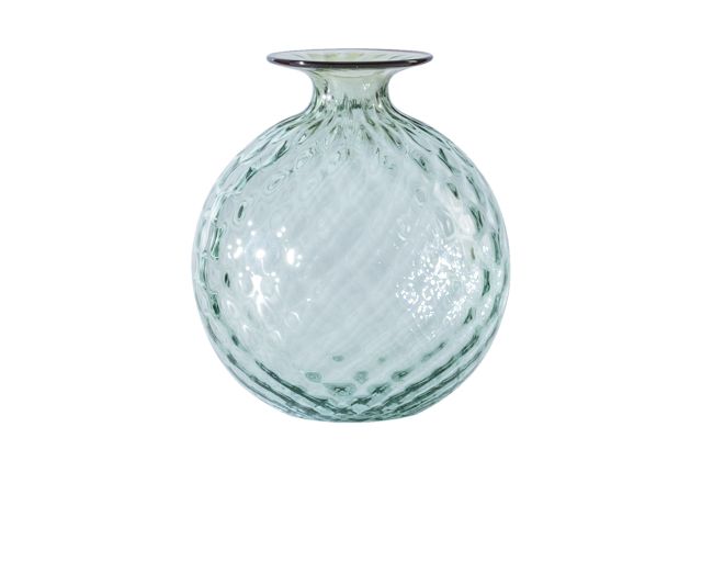 Vaso monofiore balloton vetro di murano verde rio con filo rosso sangue di bue