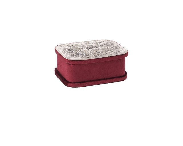 Jewellery box silver and bordeaux velvet