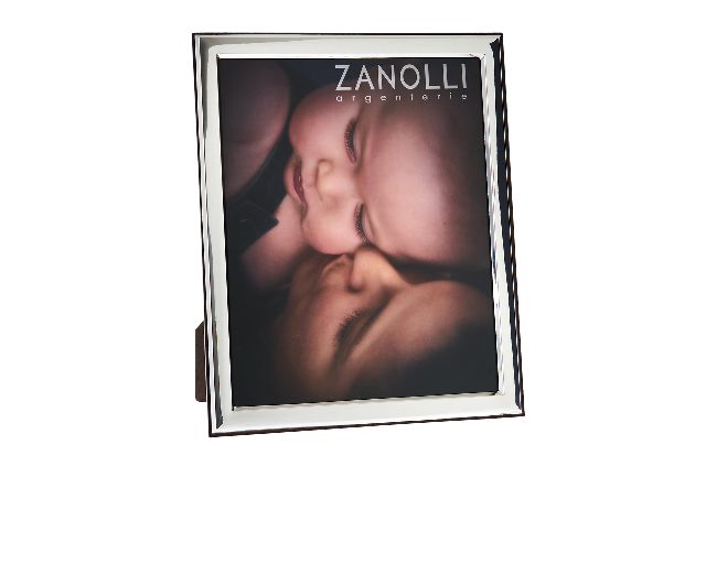 Cornice argento a fascia lucida con retro in legno wengè