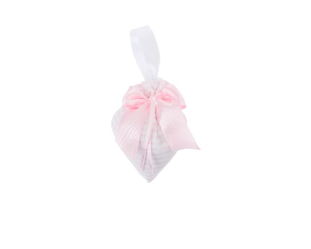 Sacchetto portaconfetti cuore taffetà rigato con fiocco raso rosa