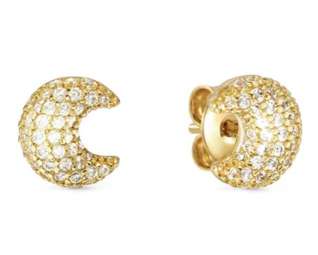 Orecchini life poetry argento dorato luna con pavè di zirconi