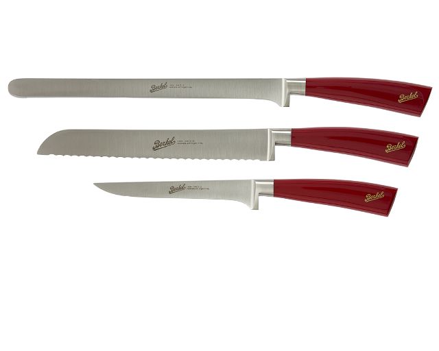 3 pcs. ham set elegance steel with red handle