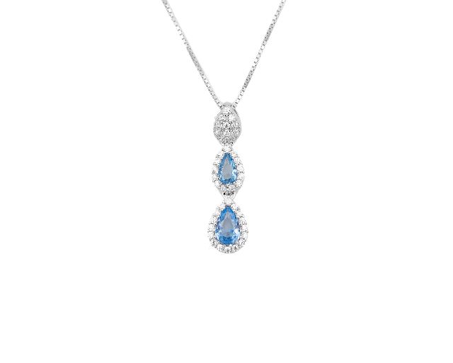 Necklace luce silver with cubic zirconia and aquamarine zircons