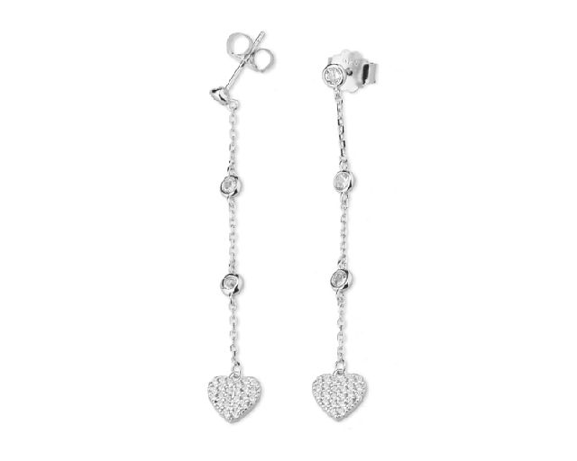 Orecchini cuore argento con zirconi bianchi