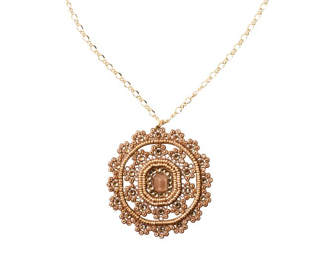 Necklace gold-plated brass with champagne rhinestones