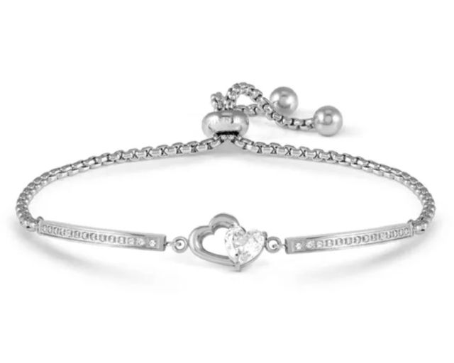 Bracciale milleluci acciaio con doppio cuore e zirconi