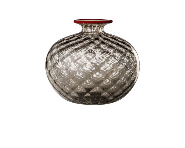 Vase monofiore balloton murano glass grey with red ring