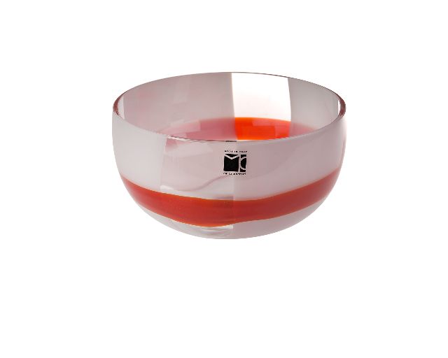 Bowl mignon murano glass red and milk white