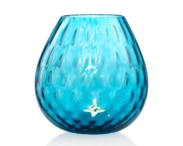 Vaso portacandela macramè l vetro di murano silver and ruby stone