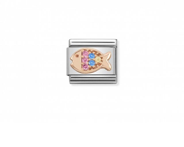 Pesce composable acciaio oro rosa 375 e zirconi