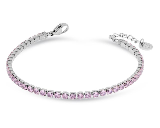 Bracciale tennis acciaio e zirconi rosa