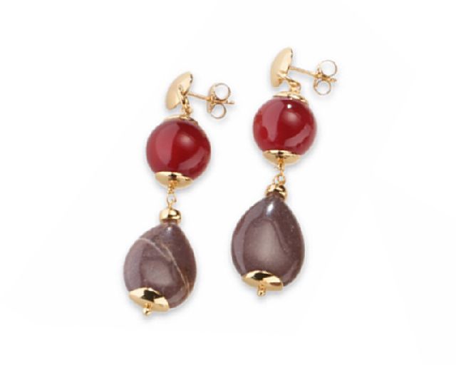 Orecchini severine ottone finitura dorata con agata, avventurina e agata ruby