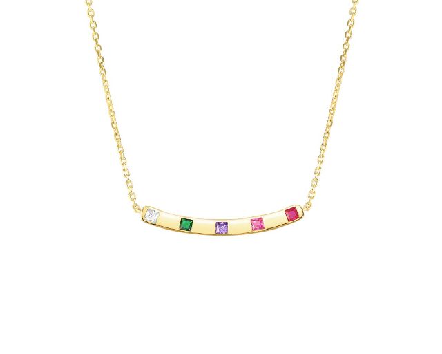 Necklace carismatica silver golden with central bar and multicolored zircons