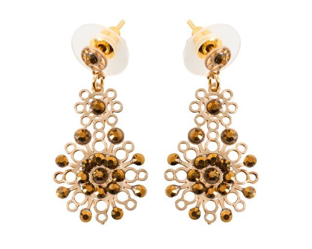 Orecchini in ottone dorato con strass bronzo