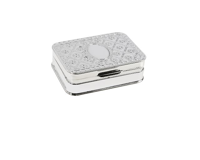 Rectangular pill box silver with engraving