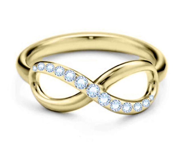 Anello acciaio dorato con infinito e zirconi