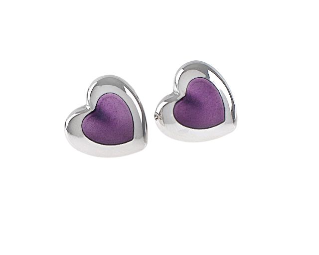 Gemelli cuore argento con smalto viola