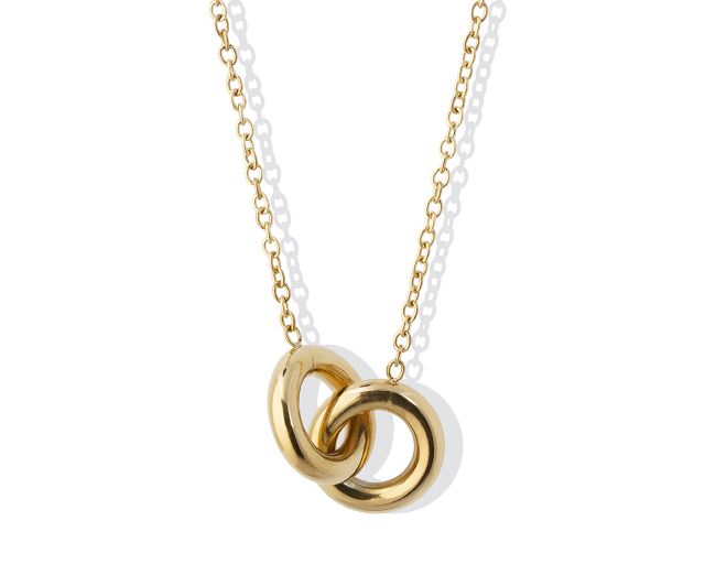 Collana acciaio dorato cerchi intrecciati