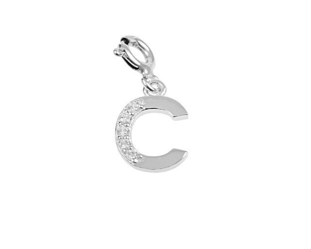 Ciondolo lettera c argento con zirconi bianchi
