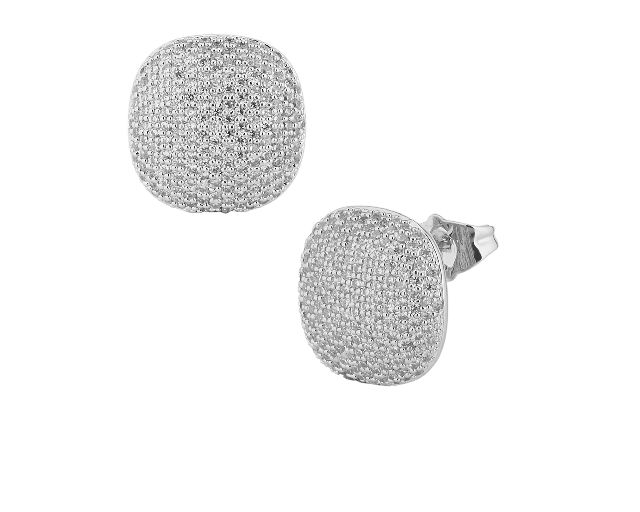 Earrings brass in rhodium-plated brass and zirconia