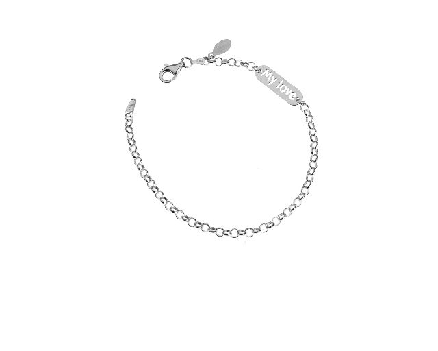 Bracciale argento a maglia rolò con targhetta my love