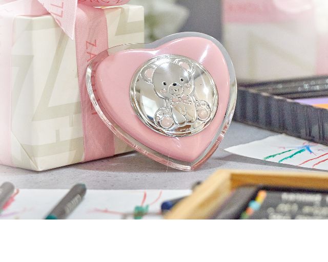 Luce notturna orsetto argento pvd cuore rosa