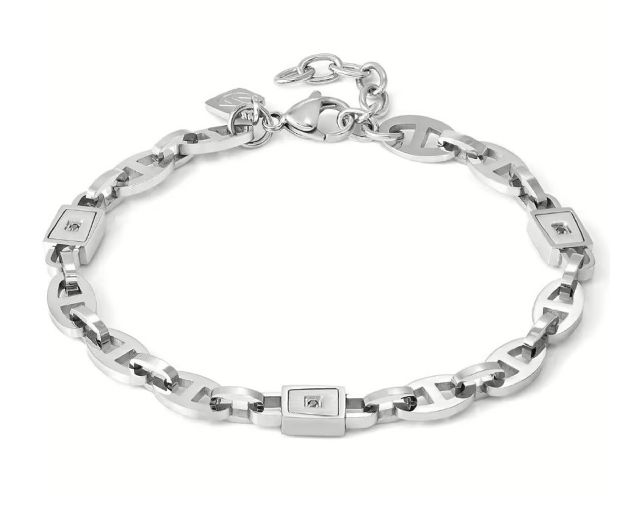 Bracciale strong diamond acciaio maglia ovale con 3 diamanti neri